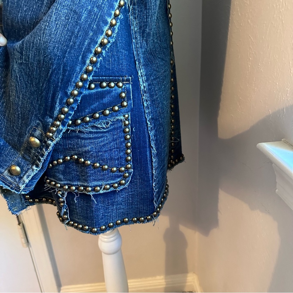 ADORE Western Denim Studded Jean Jacket Blazer, Military style, Large - Picture 7 of 13